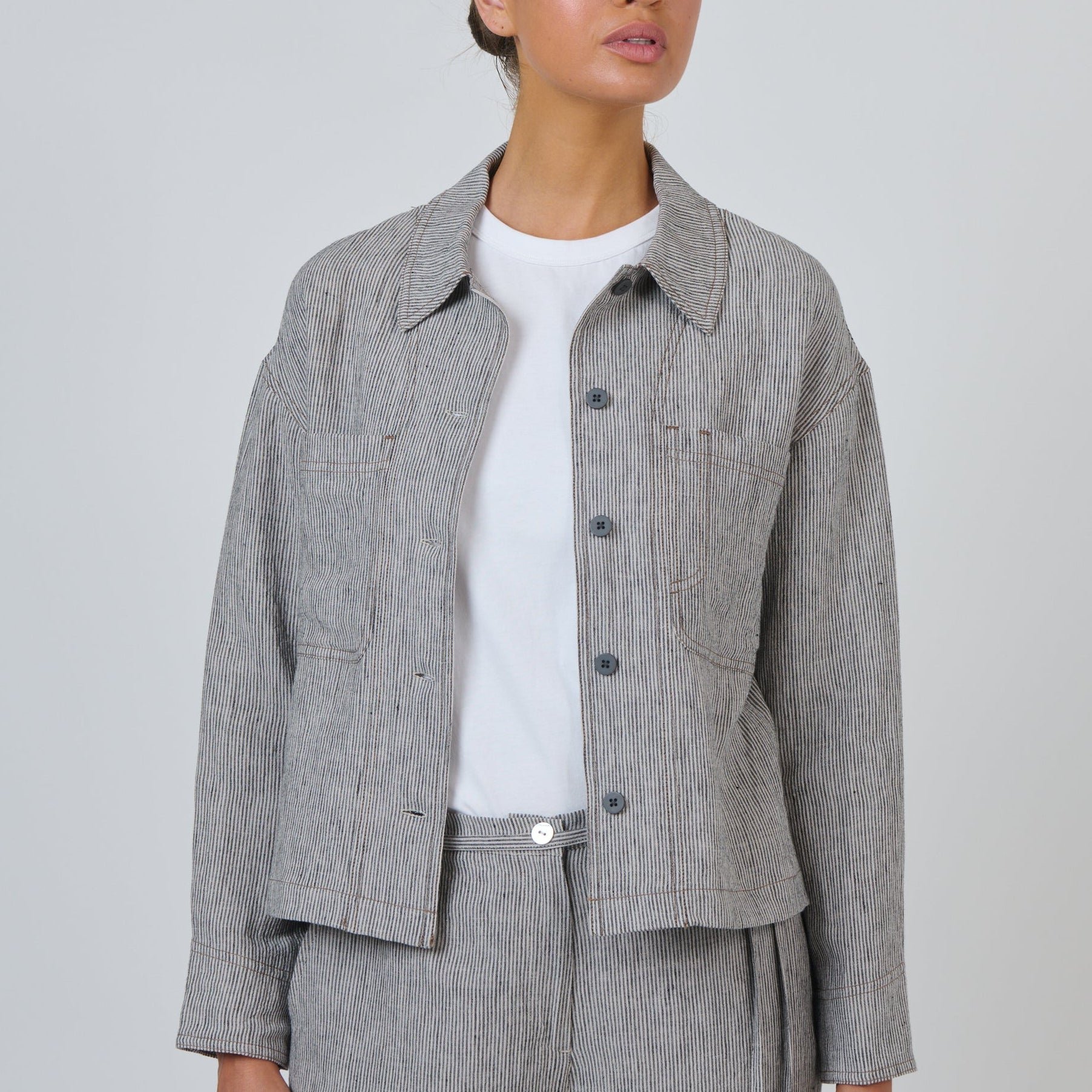 Naturals by O&J Linen jacket GA732 in a pin stripe Rue cropped