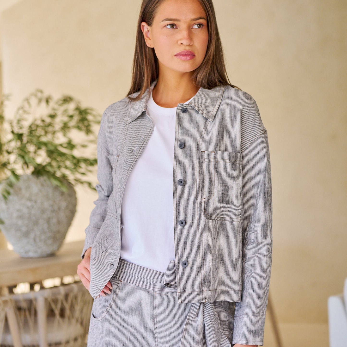Naturals by O&J quality Linen jacket GA732 in a pin stripe Rue. Everyday wear