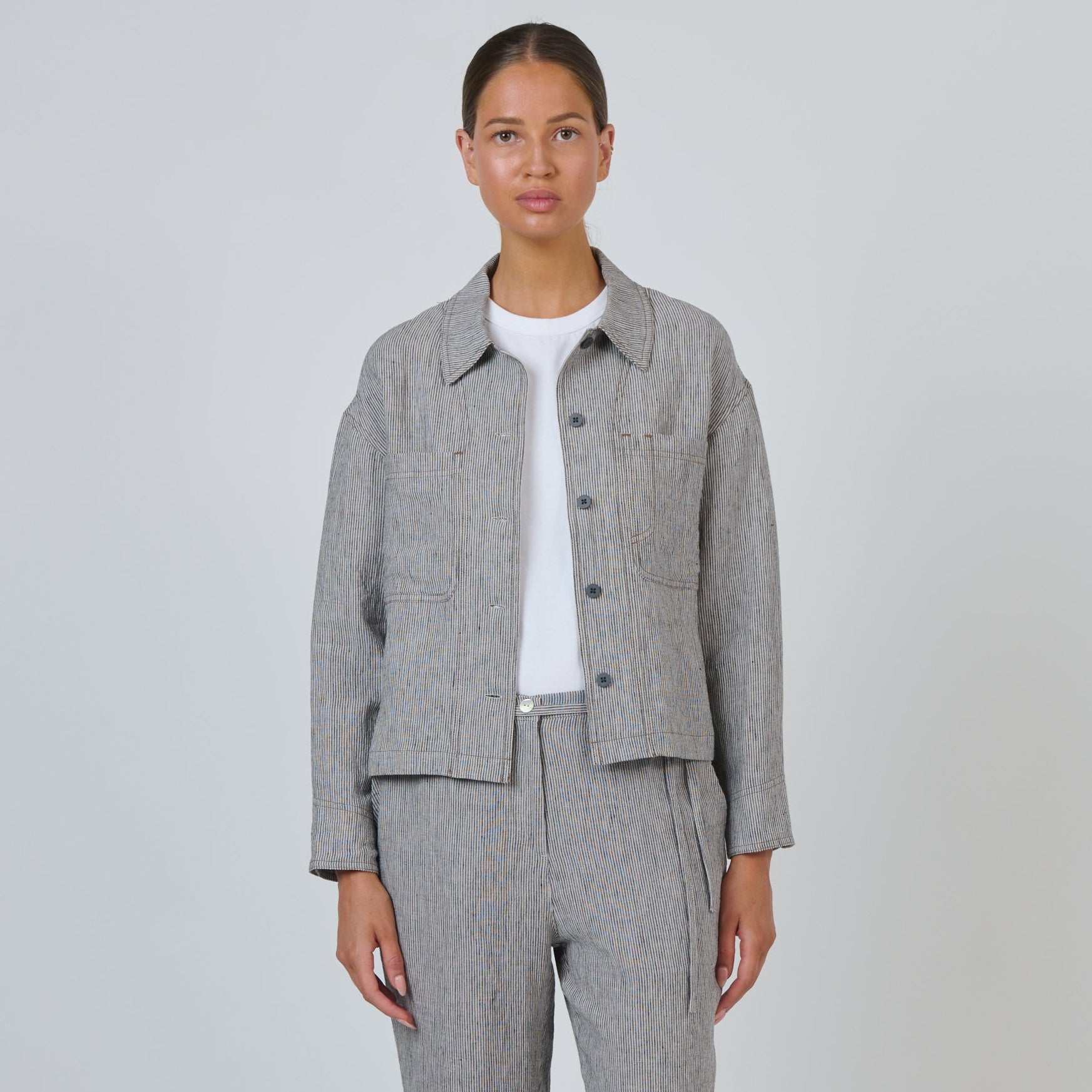 Naturals by O&J Linen jacket GA732 in a pin stripe Rue