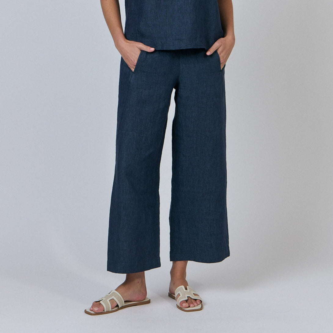 Naturals by O&J linen pants in Poseidon. All natural fibres.