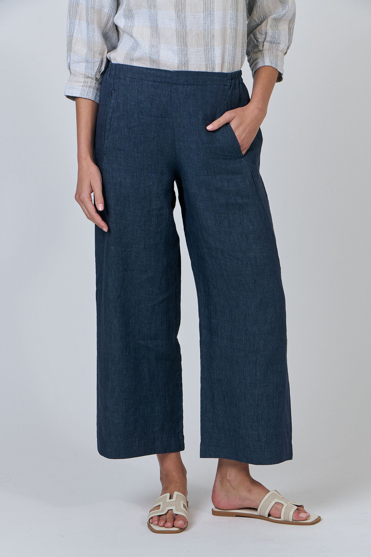 Naturals by O&J linen pants GA398 in dark Blue grey.