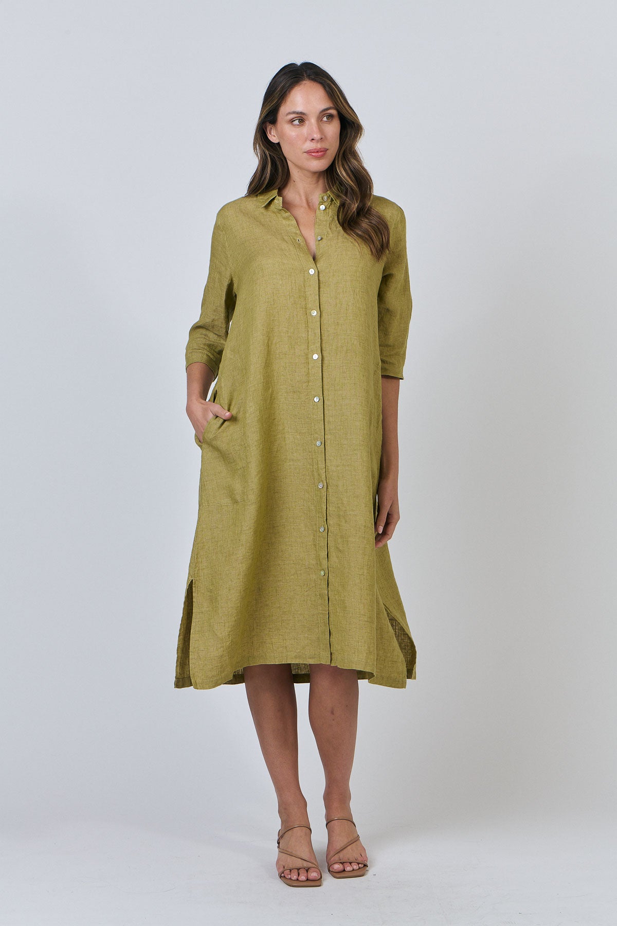 Naturals by o&J - all natural fibres GA442 linen dress in Bamboo.