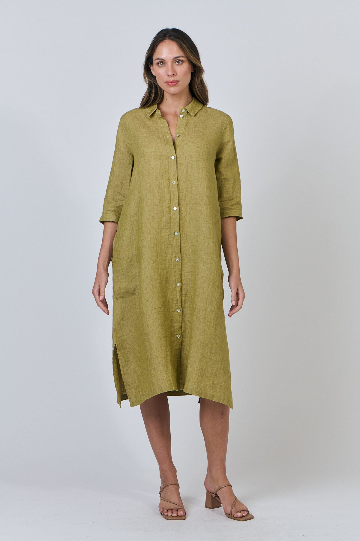 Naturals by O&J linen shirt dress in green