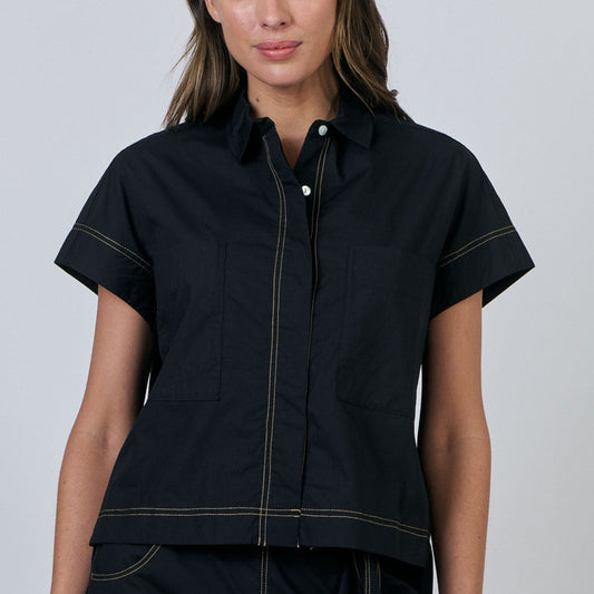 Naturals by O&J poplin top in black. GA 533
