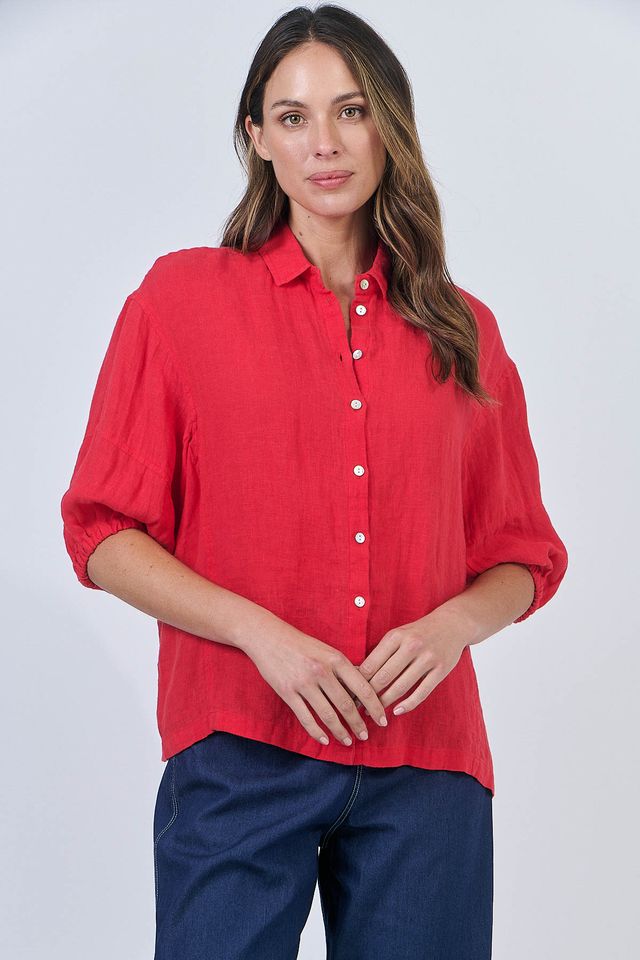 Naturals by O&J Red linen shirt. Natural Fibres.