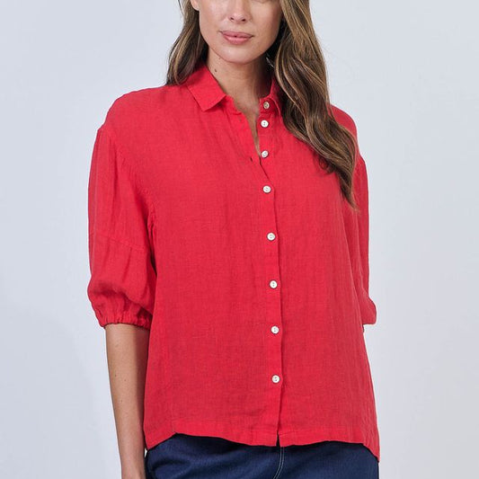 Naturals by O&J Red linen shirt. Natural Fibres.
