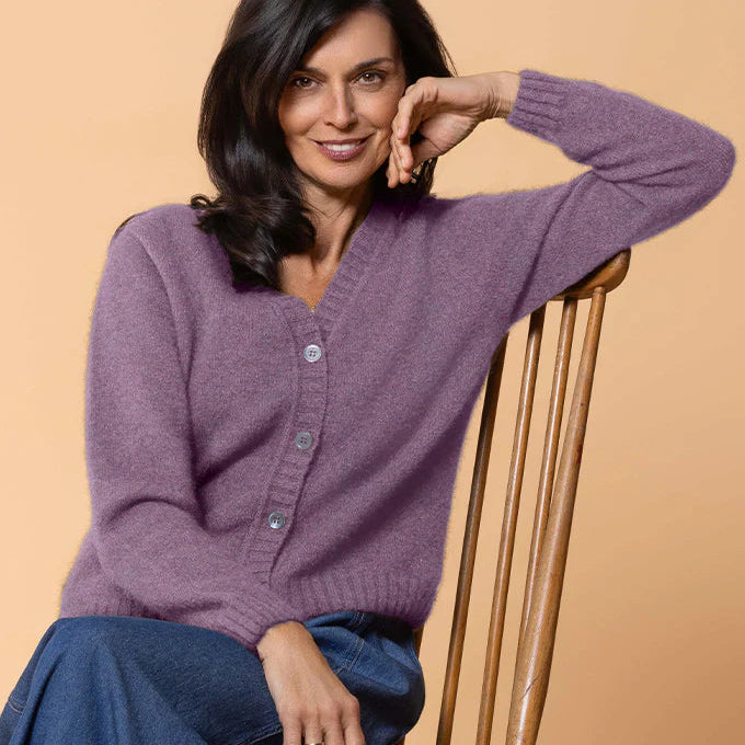 Possum womens cardigan in mauve. Noble Wilde.