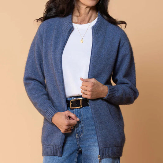 Women's possum zip cardigan in blue