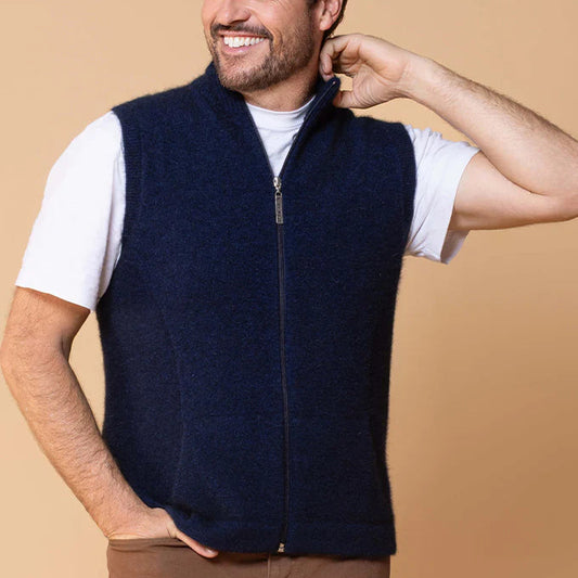 Possum, merino Wool and Silk Zip vest for men.