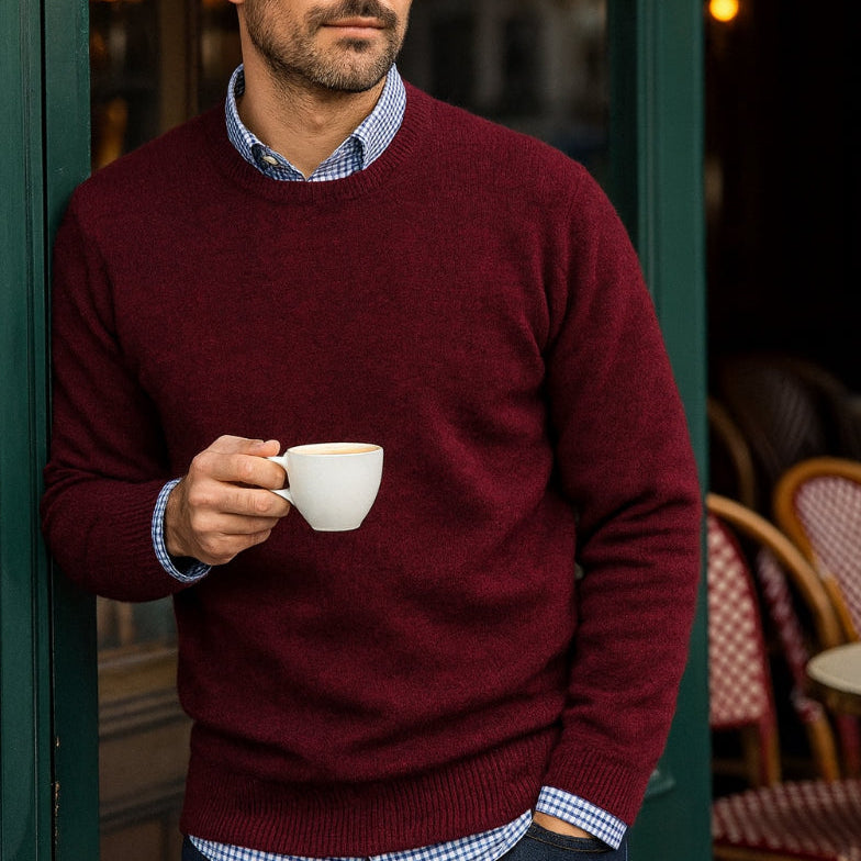 Possum, merino wool and silk jumper for men in red
