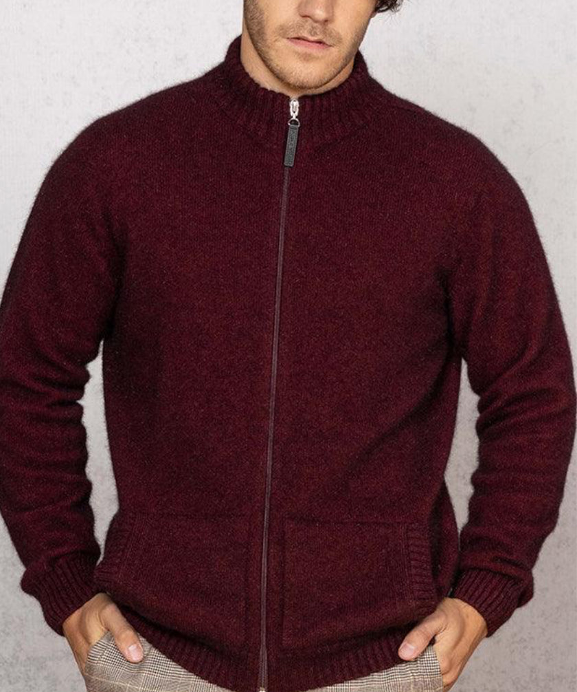 Men's Possum Zip Cardigan in Red