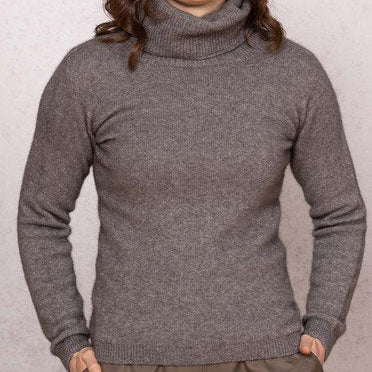 Quality Possum and Merino Wool knitwear. Women's Polo Neck jumper in Shale.