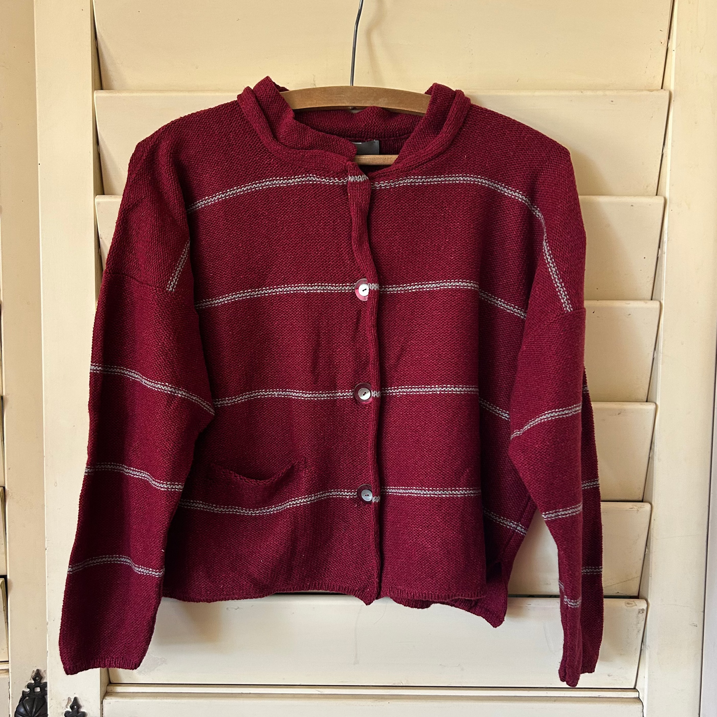 Orkney hand knit jacket in Burgundy.