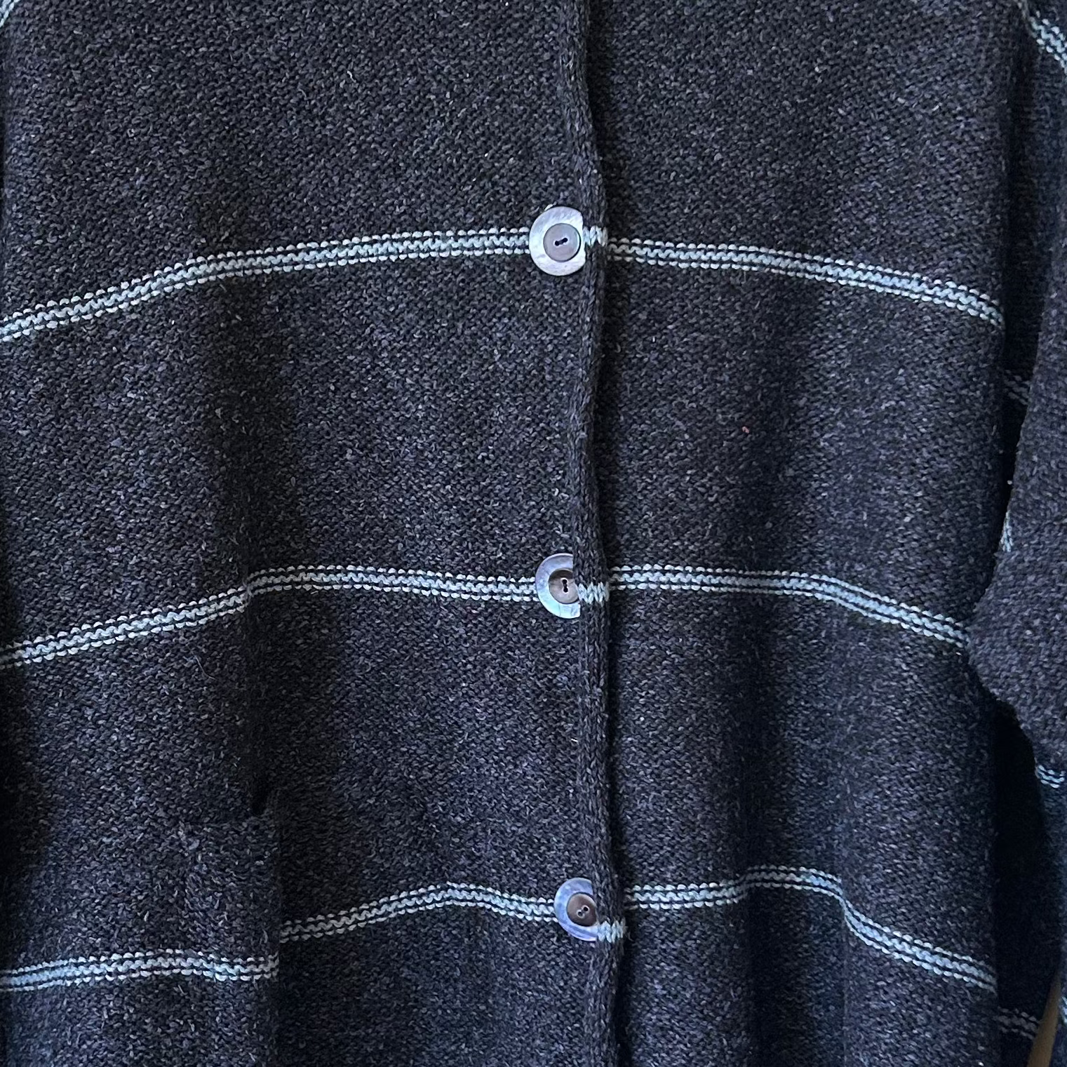 Orkney Island Knitwear. Women's cardigan in Navy stripe