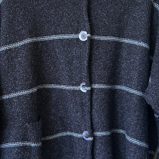 Orkney Island Knitwear. Women's cardigan in Navy stripe