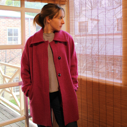 Boiled wool coat in Fuscia