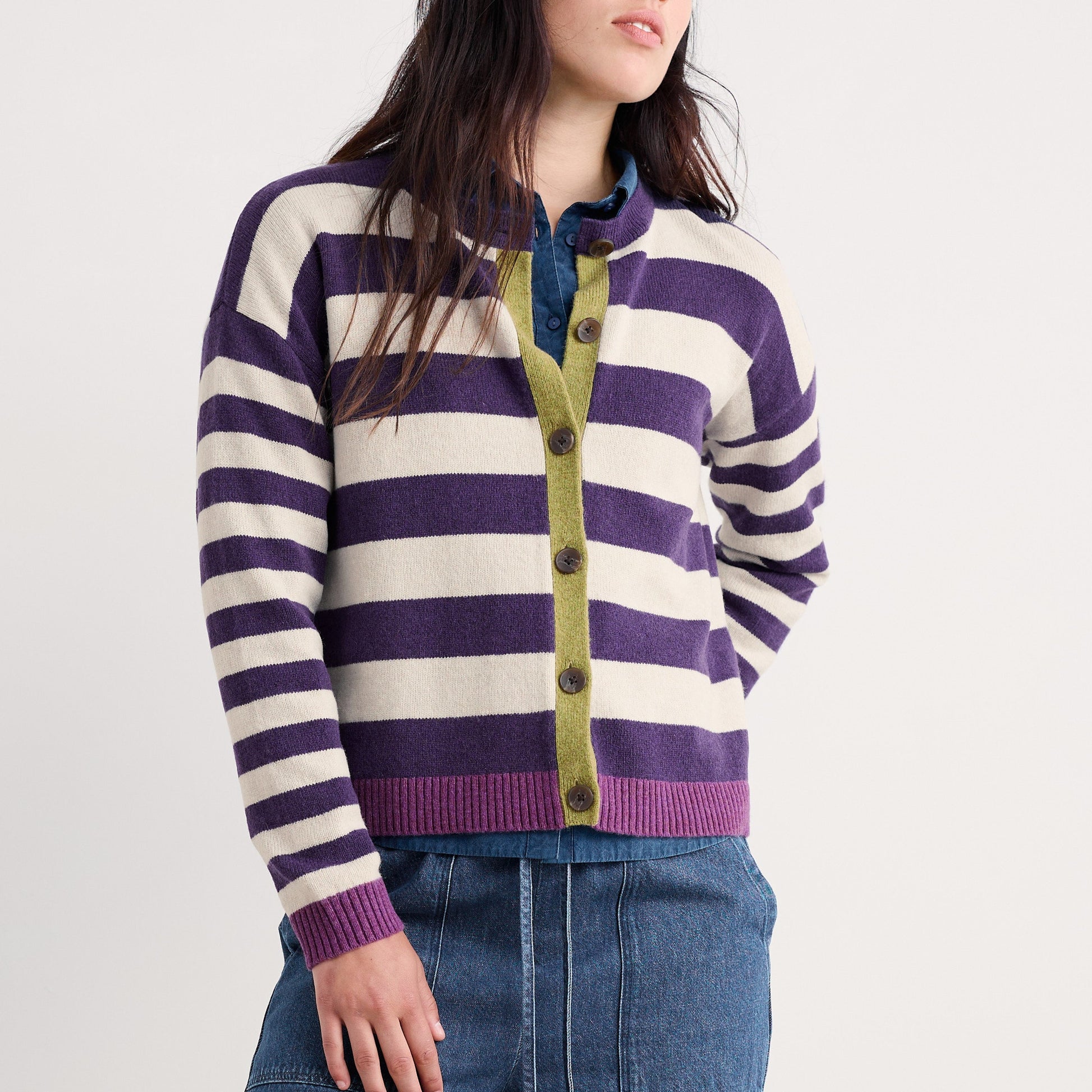 Seasalt Cardian Dark Violet Stripes