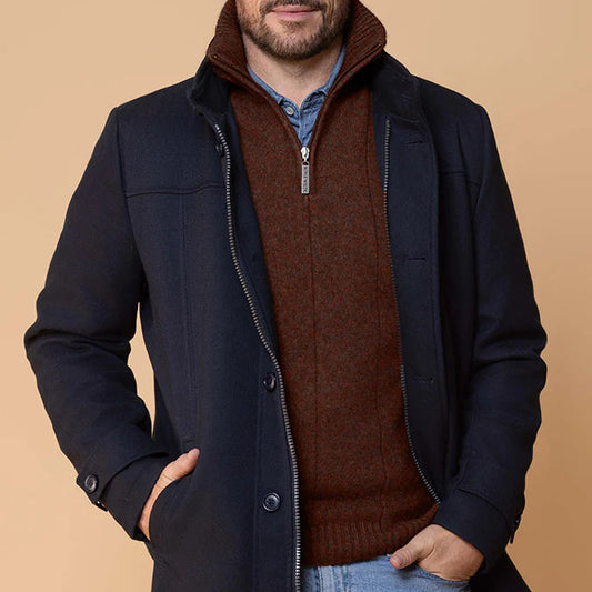 Men's possum 1/4 zip jumper. Noble Wilde Rimu. 