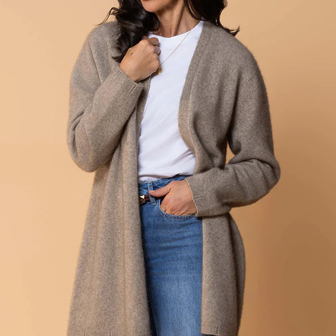 Women's possum edge to edge cardigan in natural.