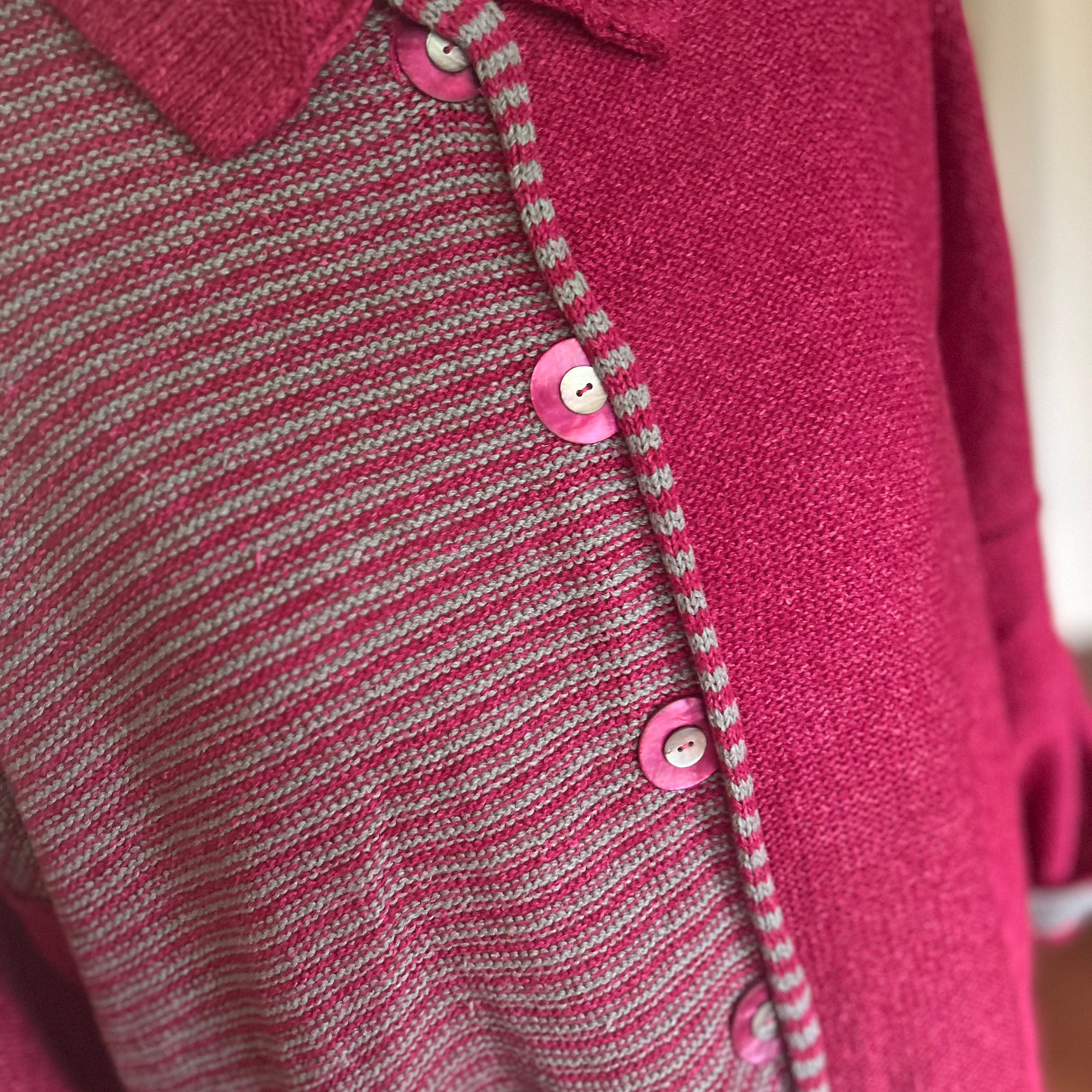 Quernstone Orkney Island Knitwear Striped Jacket Cerise