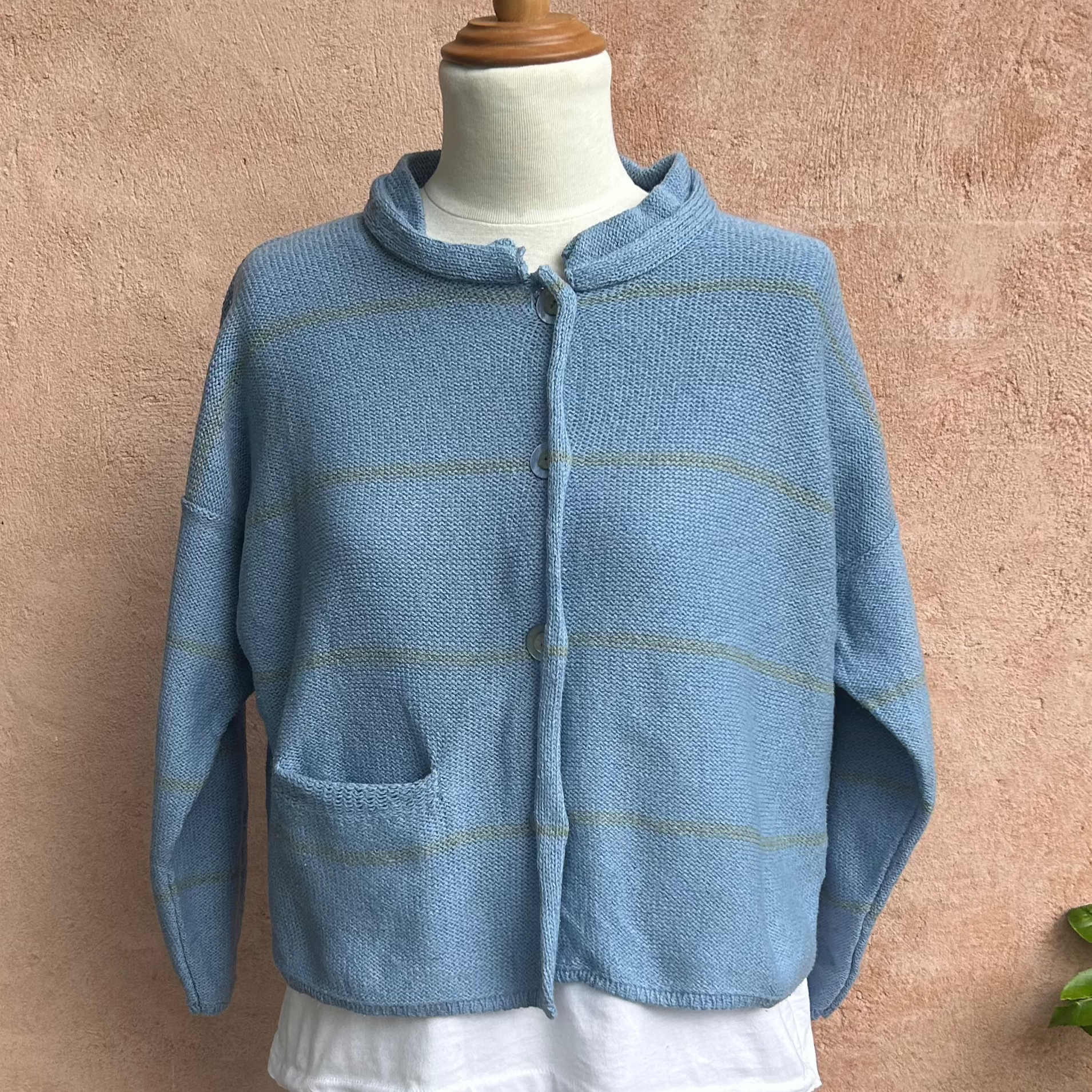 Quernstone Orkney Island Knitwear Blue short cardigan