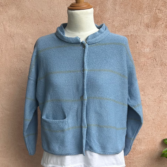 Quernstone Orkney Island Knitwear Blue short cardigan