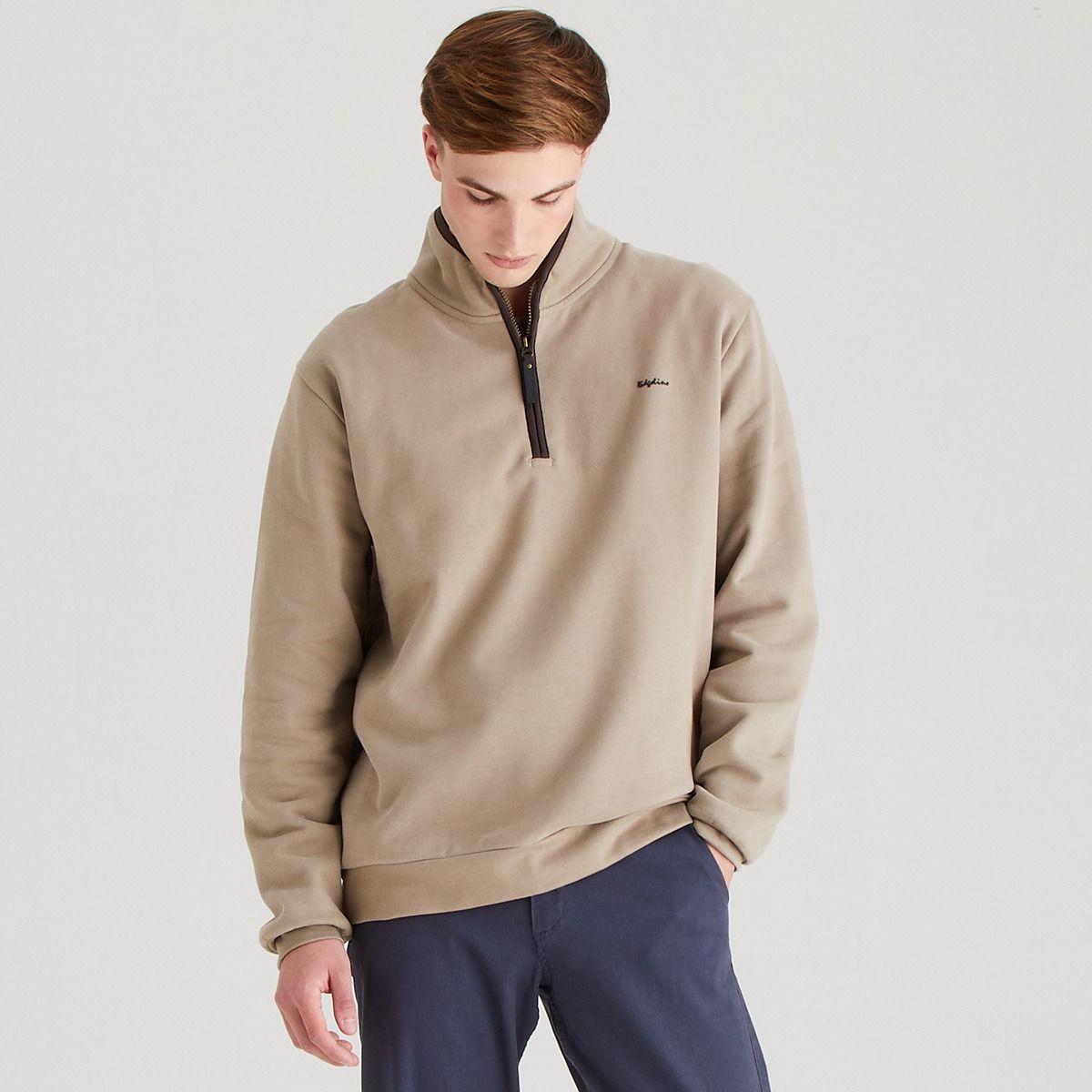 Men's cotton 1/4 zip sweatshirt in beige