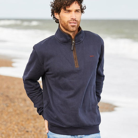A quality men's cotton 1/2 zip navy top from Ridgeline