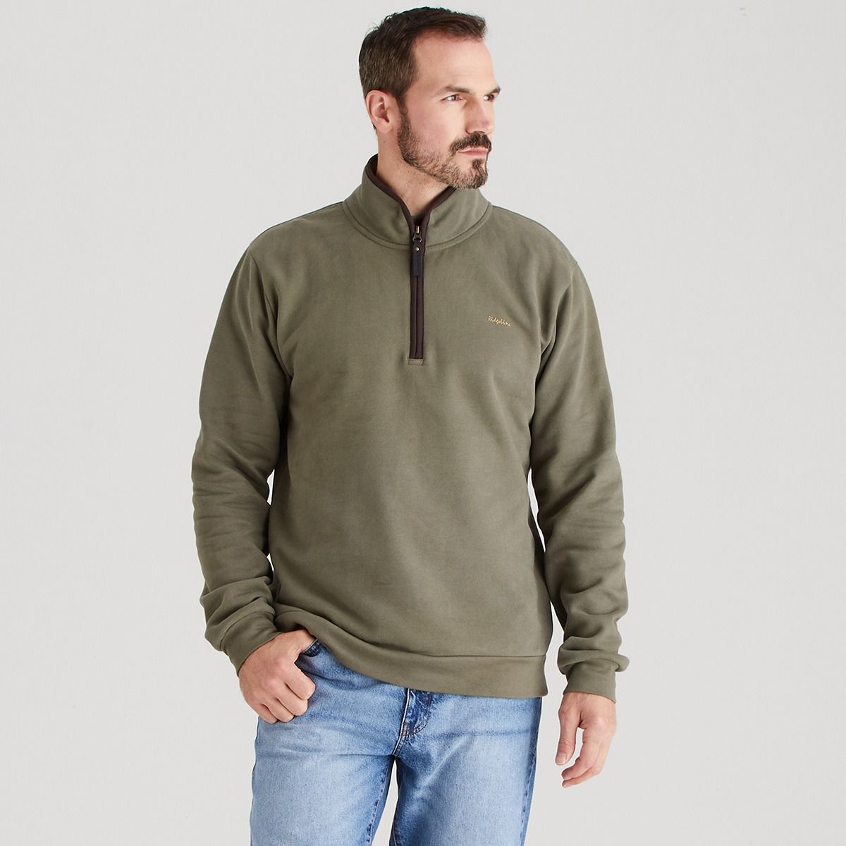 Men's comfortable cotton jumper with a zip neck