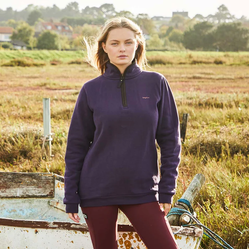 Quality 1/4 zip cotton top for women in purple.