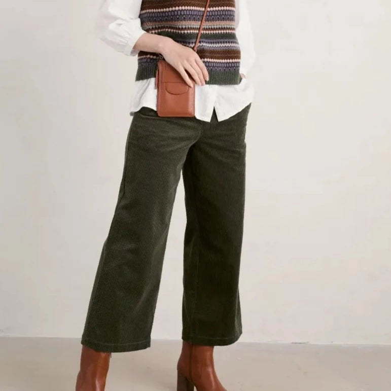 SEASALT Asphodel Trousers in Highland colourway, styled with vest and boots