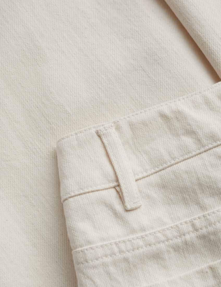 SEASALT's Barnes Crops Pants in Ecru Twill Slub, close up