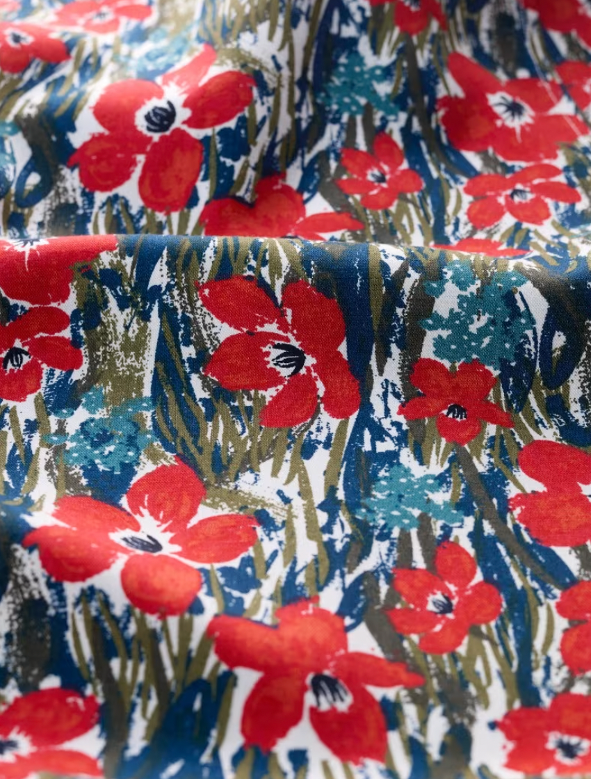 SEASALT Cornwall Pellar Dress in Marigold Marsh Chalk, close up of print