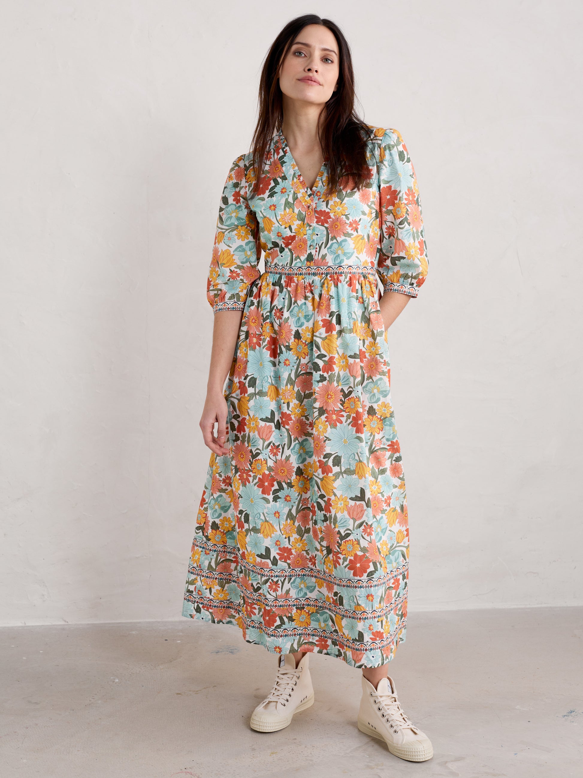 SEASALT's Blue Hills Border Dress in Flowering Blooms Chalk