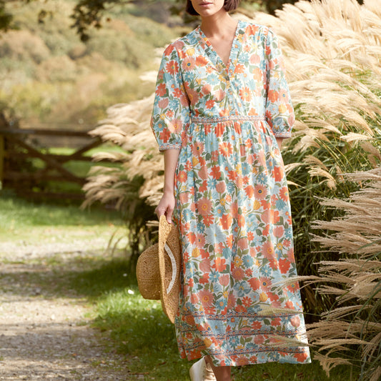 SEASALT Blue Hills Border Dress in Flowering Blooms Chalk