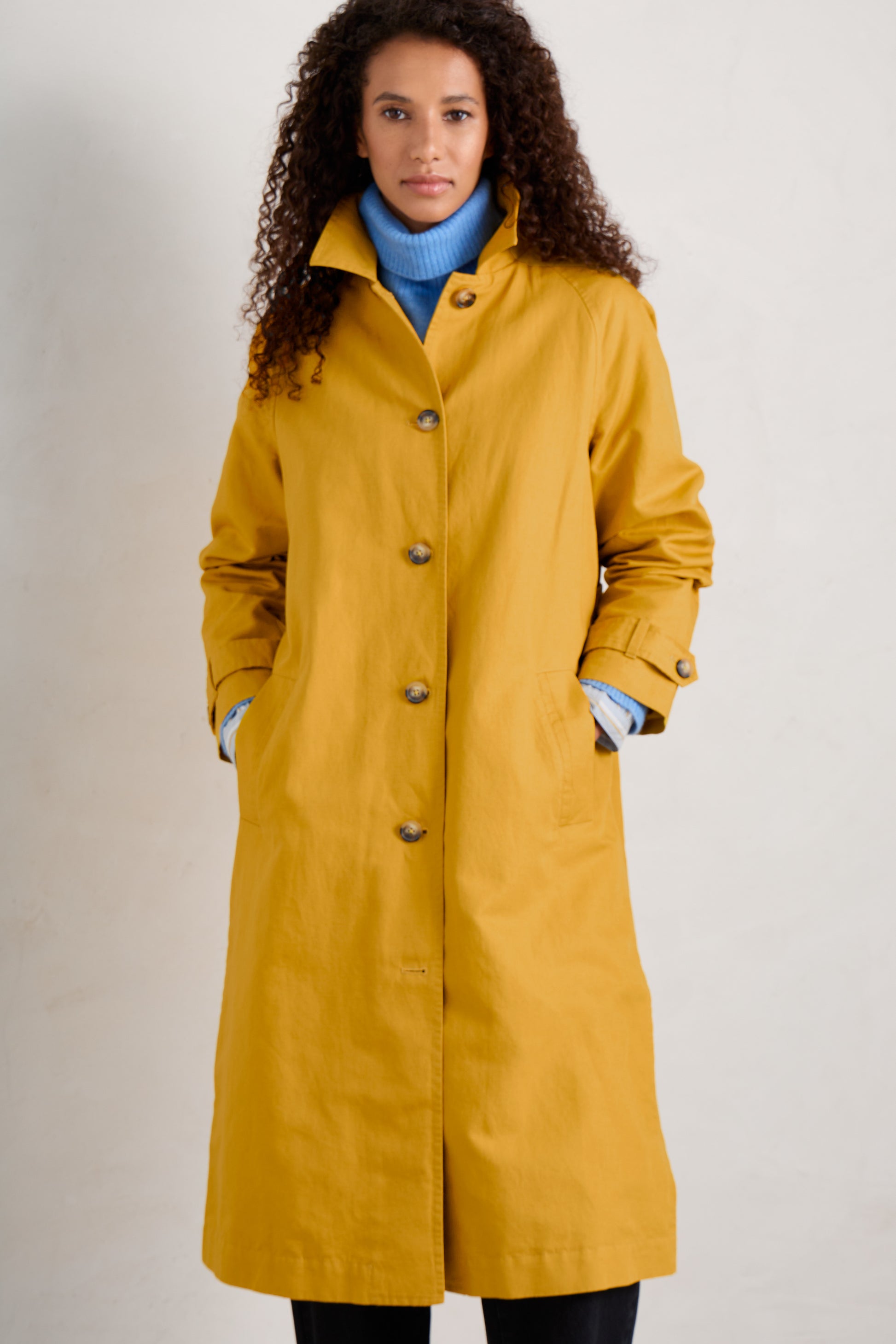 Full length Boscastle Mac in Dark Dijon yellow by SEASALT Cornwall