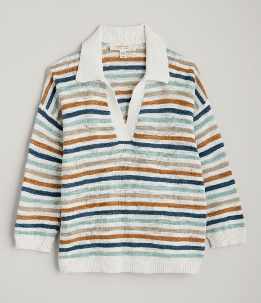 SEASALT's Gwynver lightweight vee neck collared Jumper in Mini Cornish Pool Mix