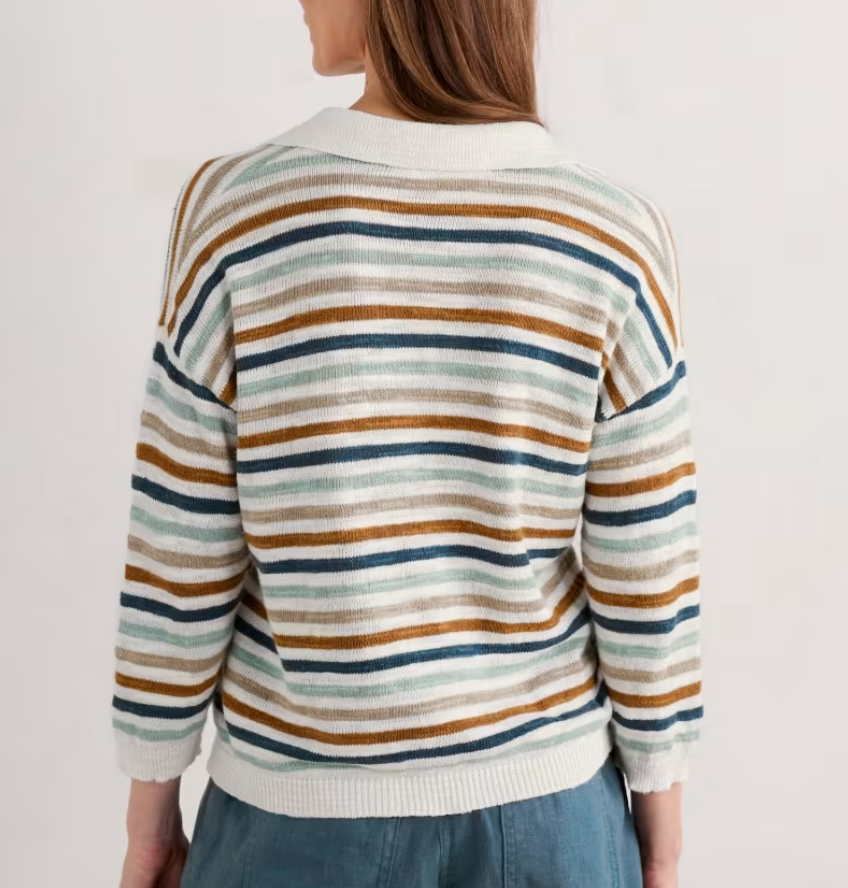 SEASALT's Gwynver lightweight vee neck collared Jumper in Mini Cornish Pool Mix