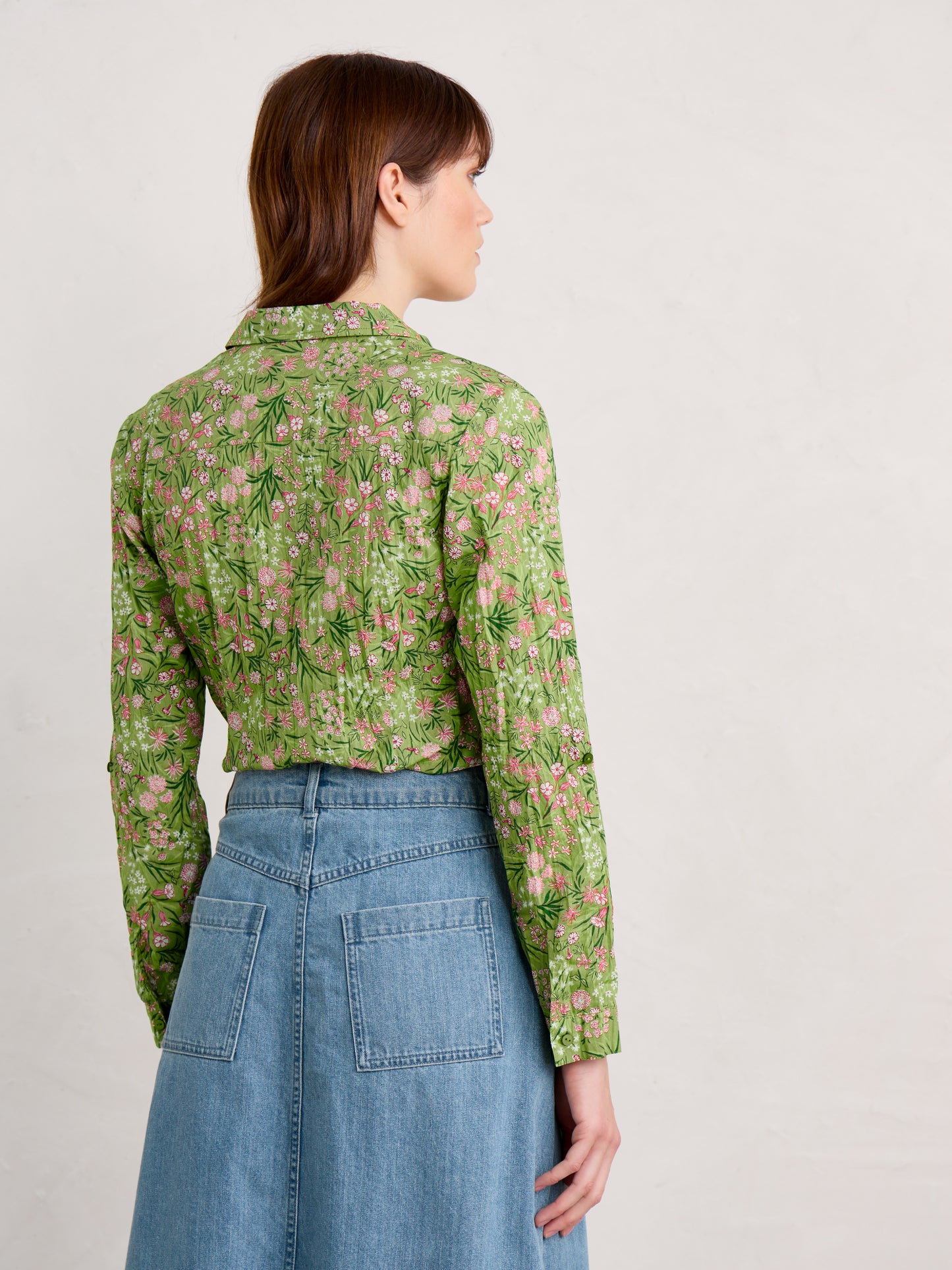 SEASALT's Larissa Shirt in Campion Field Dill, back view