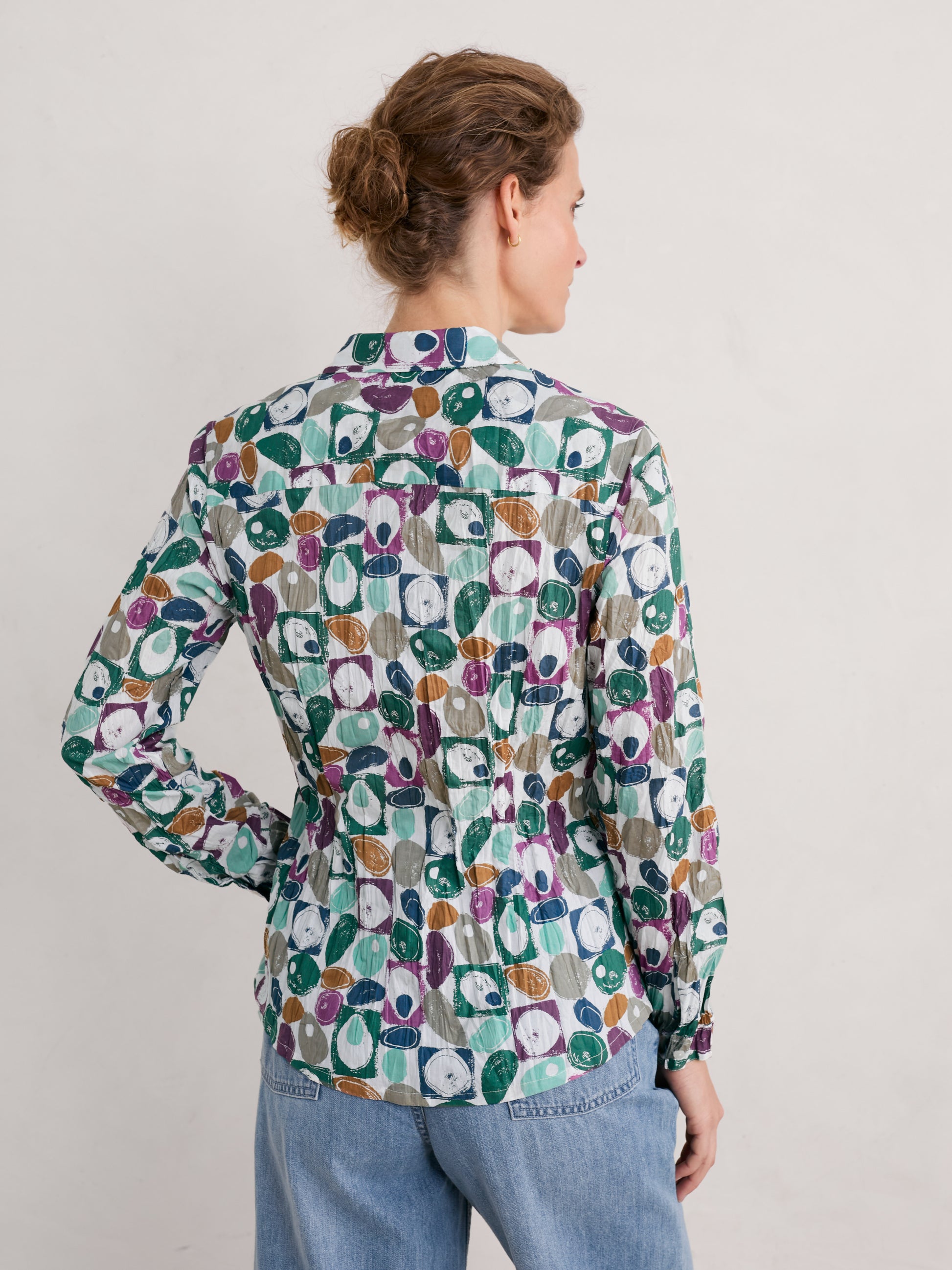 SEASALT's Larissa summer Shirt in Geo Pebbles Mix, back view