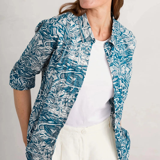 SEASALT'S Larissa Shirt in Helford Birds Ocean Drift blue