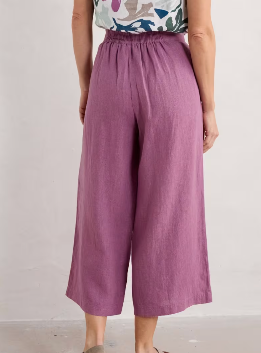 SEASALT's Merrivale linen Culottes in Thistle, back view