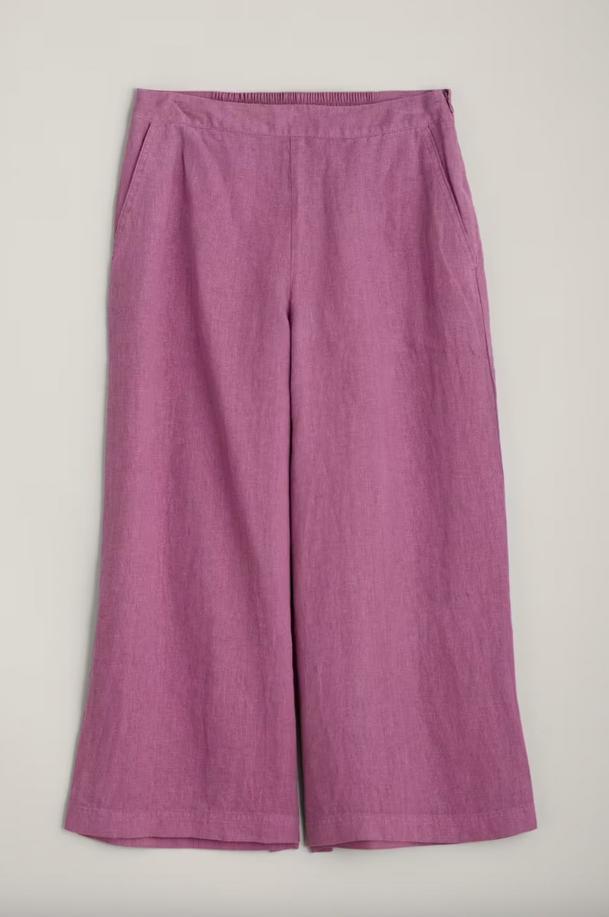 SEASALT's Merrivale Culottes in Thistle, flat lay of women's pants