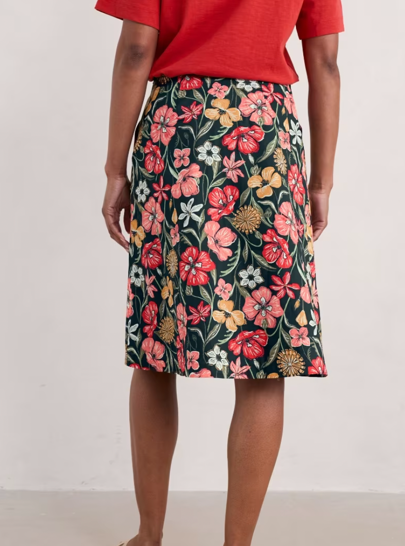 SEASALT's Paint Pot knee length Skirt in Folky Poppy Inkwell, back view