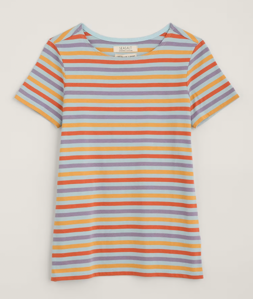 SEASALT's Sailor T-Shirt in Tri Mini Cornish Reflection, flat lay