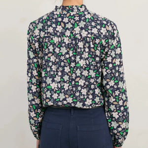 SEASALT Top in navt green and Whith floral.