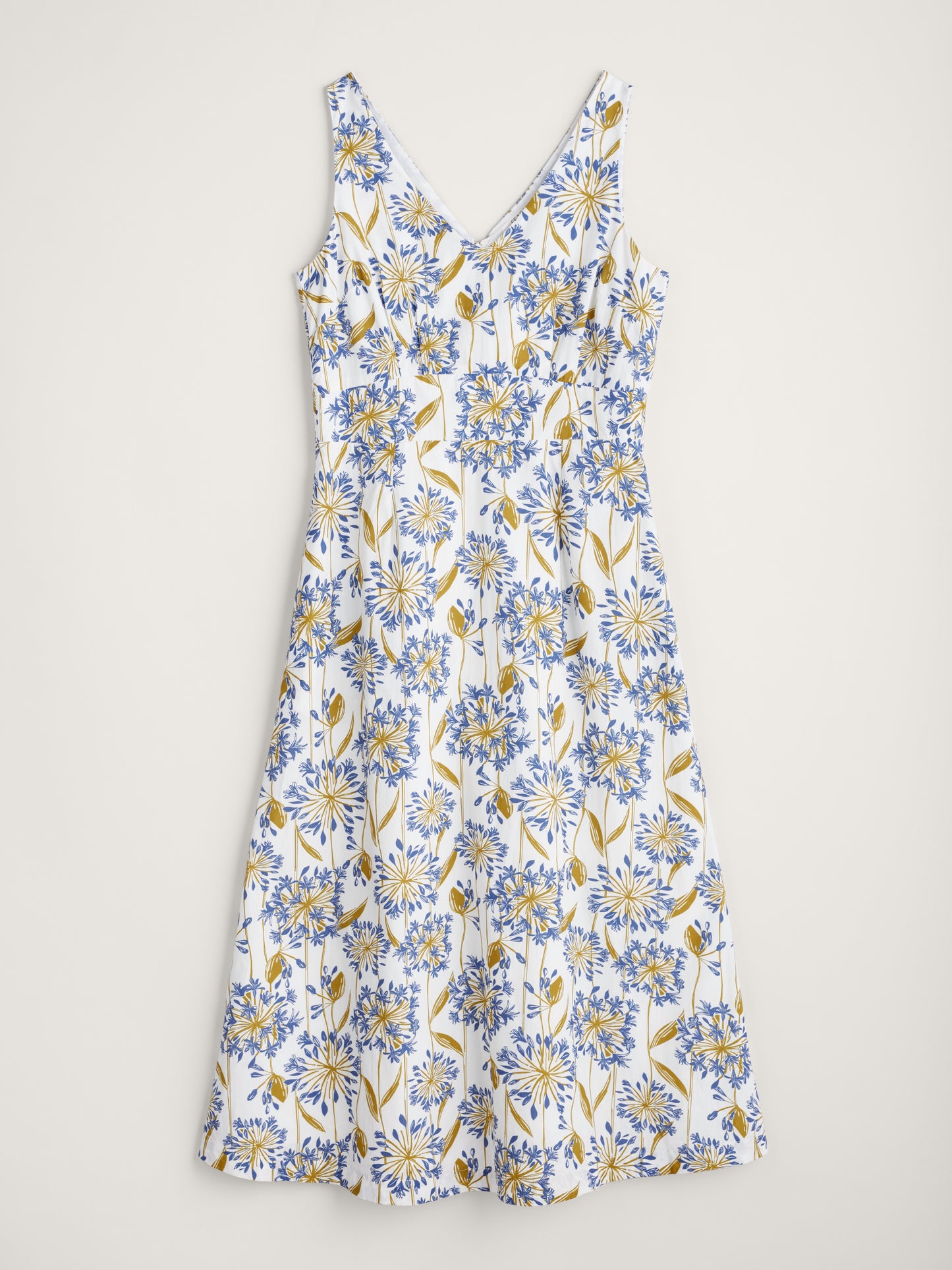 SEASALT'S Sky Beyond Dress in Agapanthus Lino Chalk, flat lay of summer dress