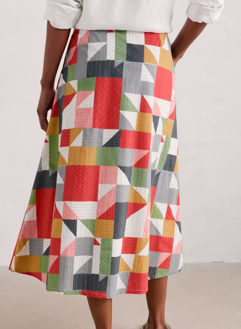 SEASALT's Swallow Hill maxi Skirt in Quilt Abstract Mix, back view