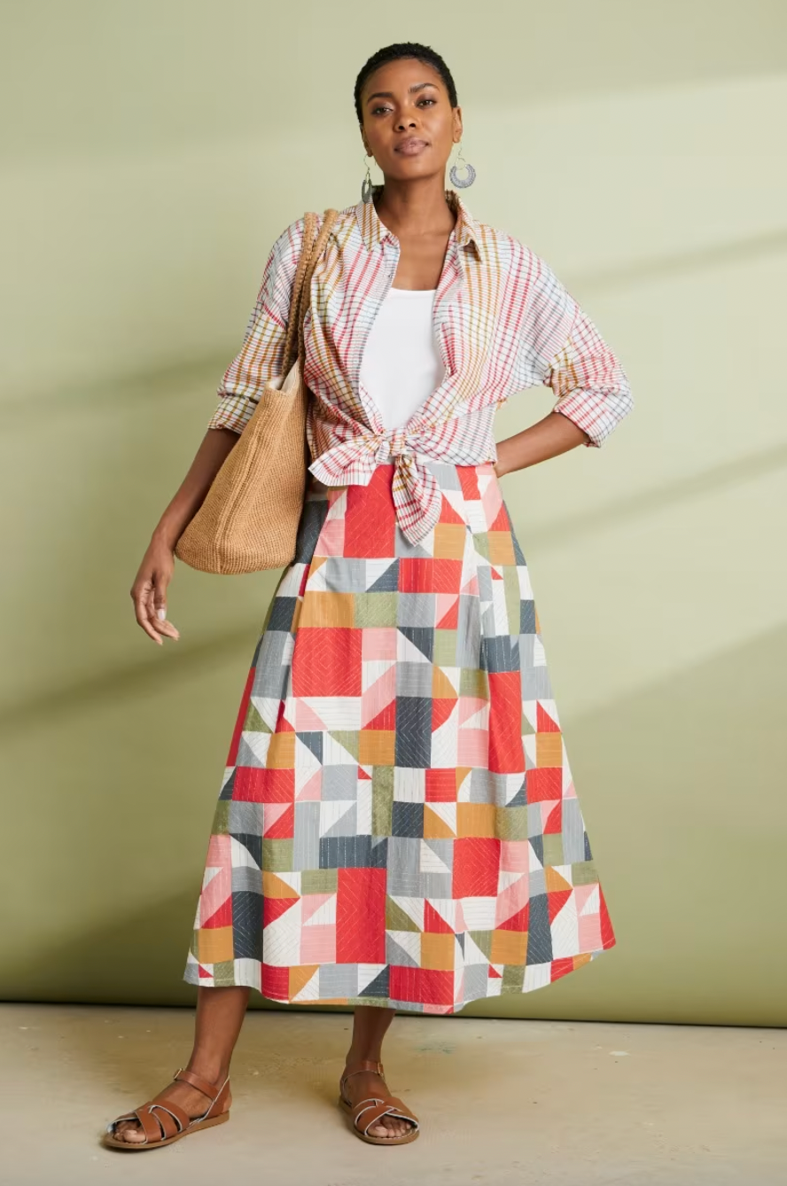 SEASALT's Swallow Hill summer Skirt in Quilt Abstract Mix