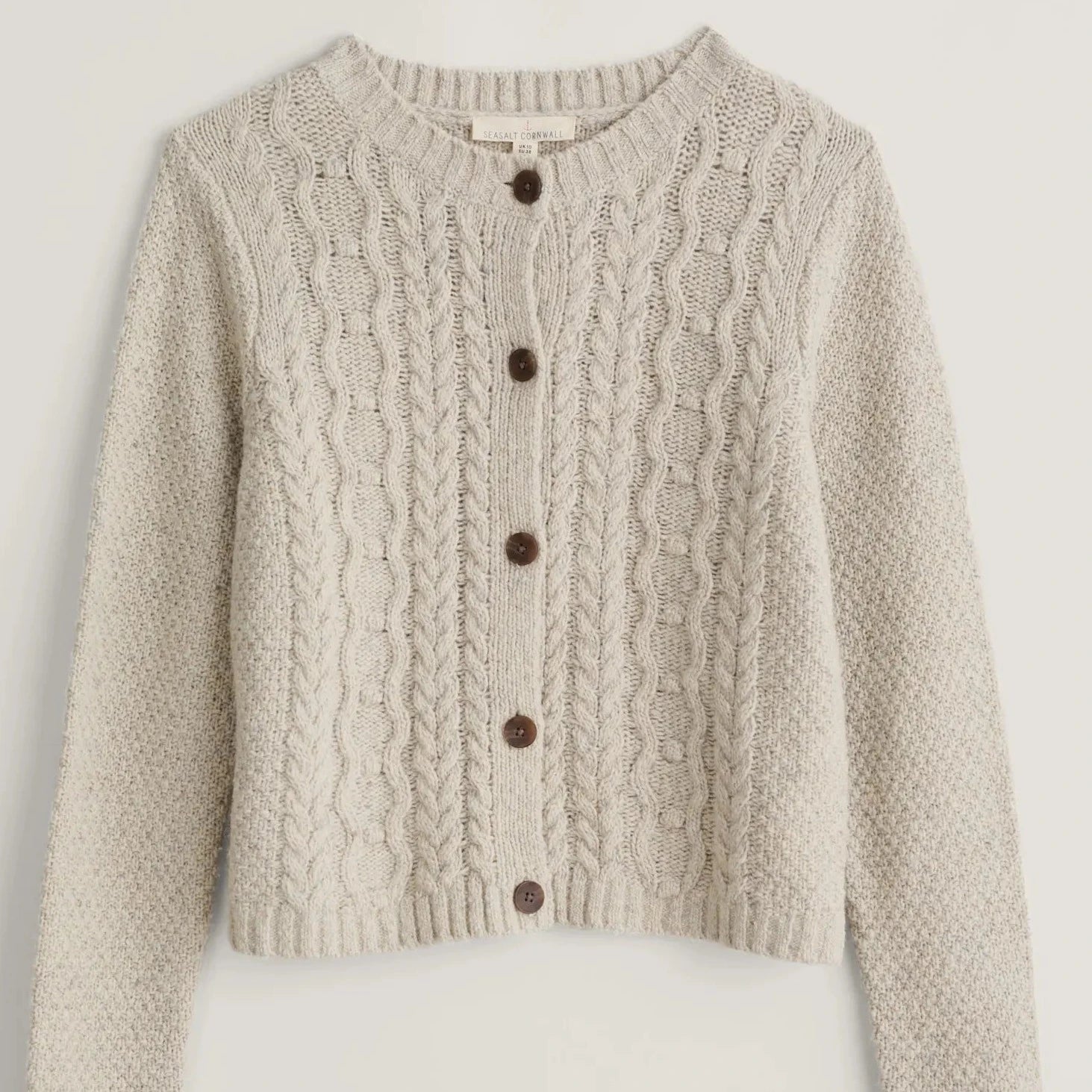 SEASALT's Tressa Cardigan in Aran, flat lay